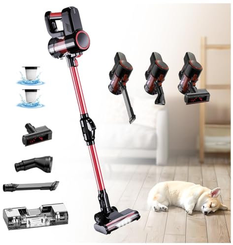 LRF-yxkj Aspira E Lava Pavimenti Casa Asciutto e Umido,Luci LED,5 in 1 Scopa a Vapore Lavapavimenti Senza Filo per Pulizia Domestica/Capelli/Polvere/Lavapavimenti