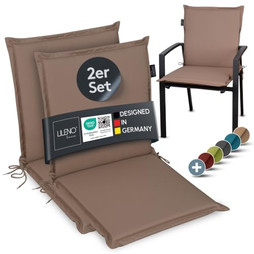 LILENO HOME Gartenstuhl Auflagen [2er Set - Niedriglehner] in Taupe | bequeme Liegen als Sitzauflagen für Gartenmöbel - Stuhlkissen für Gartenstühle und Klappstühle MIA