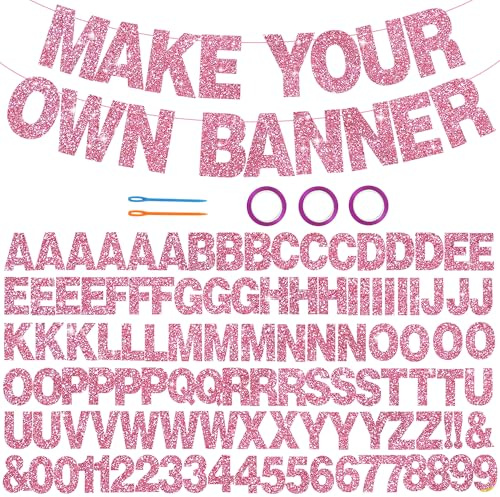 BEISHIDA 116 PCS A-Z DIY Letter Banner Kit Make Your Own Banner Including 111 Letters and Numbers 3 Rope and 2 Threading Device,Customized for Birthday Graduation Wedding Decor Pink