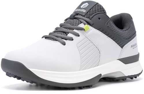 FitVille Extra Wide Men's Golf Shoes Waterproof, Professional Outdoor Spiked Golf Shoes for Men with Arch Support(Misty Gray, 9.5 X-Wide)