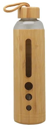 AKINDA Home - Borraccia da 550 ml in vetro borosilicato con rivestimento in bamboo naturale - borraccia in borosilicato 500 ml - vetro borosilicato con protezione in bambù - Bottiglia 500 ml