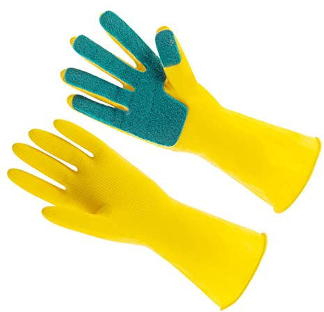 GALPADA Latex Dishwashing Gloves Scouring Pad, Size M, Non-slip Kitchen Cleaning Gloves for Home and Housework, Sturdy Five-finger Design