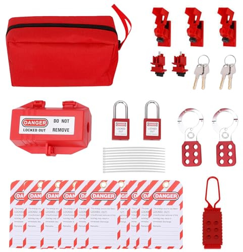 Kit De Consignation Et D'éTiquetage, 32 Pièces Pour éQuipements éLectrochimiques (Cadenas éTiquettes CléS Serre-CâBles Dispositifs De Verrouillage De Disjoncteur Mallette De Transport)