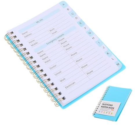 DIKACA Passwortbuch mit Alphabetischen Registerkarten Hardcover Spiralbindung Passwortmanager und Adressbuch für Senioren Langlebiges Notizbuch mit Bleistiftfreundlichem Papier und