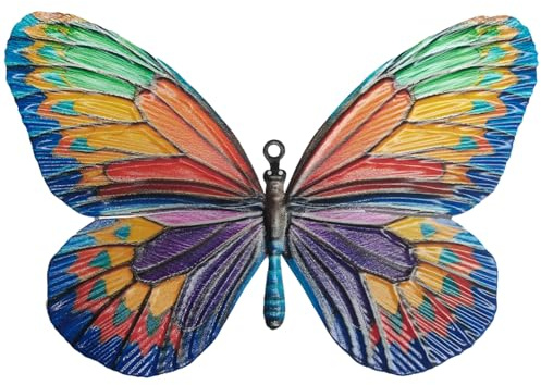 BSITSSS Large Metal Butterfly Wall Decor, 31x21cm Colorful Butterfly Metal Wall Art Sculpture Hanging Ornaments for Outside Garden Fence Yard Decorations (1PCS)