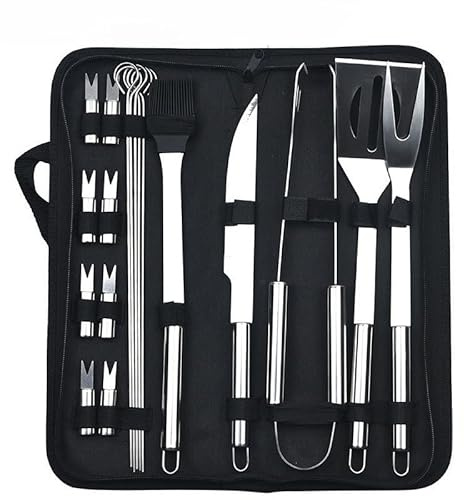 BBQ Zubehör Grillwerkzeuge Set - Edelstahl Barbecue Grill Zubehör Utensilien für Outdoor Grill mit schwarzem Koffer - Langlebige Grillgeschenke für Männer Papa - Grillwerkzeuge Kit (18 Set)