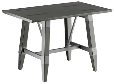 Glownary Industrial Solid Wood Live Edge Trestle Table, Slate Gray, European Beechwood, 30 x 48 Inch, Standard Height, Indoor