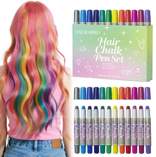 HAIOLORPRO Hair Chalk 12 Colors, Temporary Hair Color Washable, Temporary Hair Dye for Kids Women Men, Birthday Party Christmas Halloween Gifts for Teens Girls, Boys, Kids