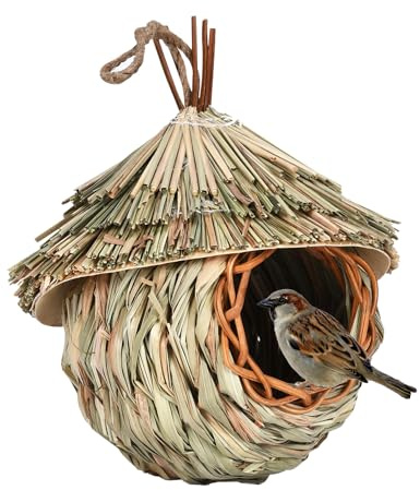 Paille tissée – Nid d'oiseau créatif fait à la main, décoration de jardin | maisons de colibri naturelles à suspendre | de roseau, cabane fabriquée à la main, cadeau pour oiseaux sauvages, 15 x