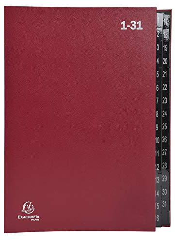 Exacompta - Ref 57035E - Flerdelad mapp - storlek 250 x 330 mm, lämplig för A4-dokument, 270 gsm återvunnet kartong, expanderbar rygg, 32 sektioner (märkta 1-31) - Röd
