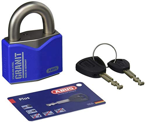 ABUS Granit Padlock 37ST/55 - Stainless Steel, Outdoor Use, ABUS-Plus Cylinder, Security Level 10 - Blue/Silver