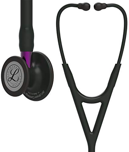 Littmann Cardiology IV Stethoskop, 6203, Schlauch Schwarz | Schwarzes Bruststück, violetter Anschluss und schwarzer Ohrbügel. Für Ärzte und Medizinstudenten