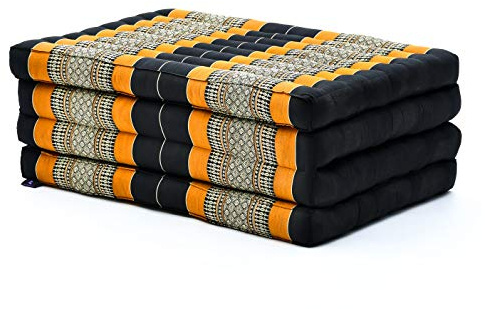 Leewadee Trifold Mattress Standard – Comfortable Thai Massage Pad, Foldable Floor Mattress Filled with Kapok, Perfect to Use as a Sleeping Mat 79 x 28 inches, Black Orange