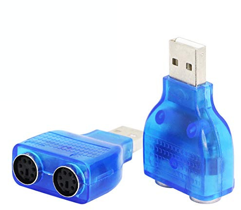 GELRHONR USB to PS2 Adapter，USB to Dual PS/2 Keyborad & Mouse Converter Cable for Laptop PC Computer - Blue 2 Pack