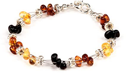 AMBERAGE Natural Baltic Amber Bracelet – Multicolor Buckwheat Amber Pieces, Adjustable 18–21 cm, Handmade on Three Wires, Lightweight Natural Gemstone Jewelry