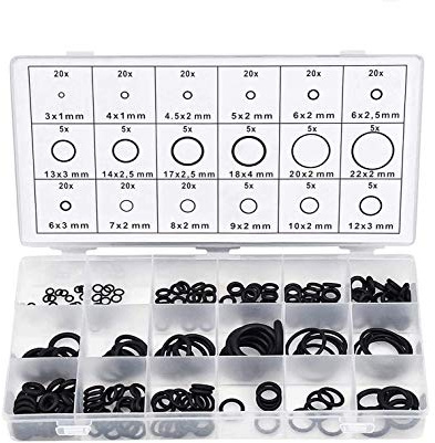 XPOOS 225 Stück Gummi Dichtungen Ringe Kit, O-Ring Sortiment Gummi von 18 verschiedenen Größen, Schwarz Hydraulic Plumbing Dichtungen Dichtungssatz für Reparatur Autos Sanitär Werkstatt Hydraulik