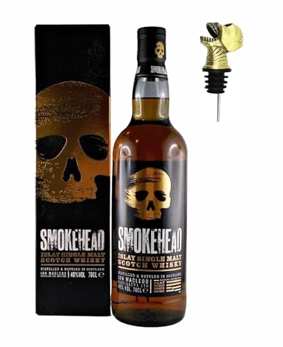 Smokehead Single Malt scotch Whisky + 1 Ausgießer Totenkopf Schädel mit Zinklegierung Genießerset Männergeschenke Whiskey Geschenkset Geschenkidee