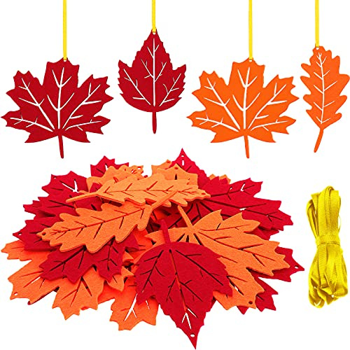 Tatuo 24 Pcs Thanksgiving Tree Ornaments and Fall Leaves Hanging Decorations Felt Ornaments Felt Decoration Pendant for Thanksgiving Theme Family Party Indoor Outdoor (Fall, Bright Color)
