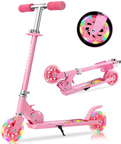 TENBOOM Roller Kinder ab 3 Jahre, 2 Räder Klappbar Scooter,3 Höhenverstellbare Kinderroller,Led-räder Kinderscooter für Mädchen Jungen