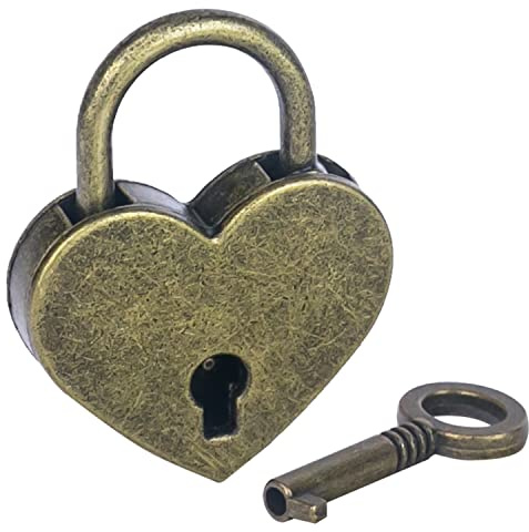 HMF Vintage Deko Vorhängeschloss mit Schlüssel in Herzform | 3,9 x 3 x 0,7 cm | Bronze