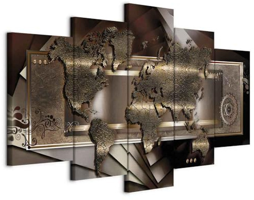 artgeist Acoustic Canvas Wall Art World Map 80x40 in - 5pcs Picture with Acoustic Foam Sound Print Artwork Room Acoustics Soundproofing k-A-0013-b-o