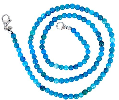 Generisch Taddart Minerals – Blaue Halskette aus dem natürlichen Edelstein Apatit mit 4 mm Kugeln und 45cm Länge – handgefertigt