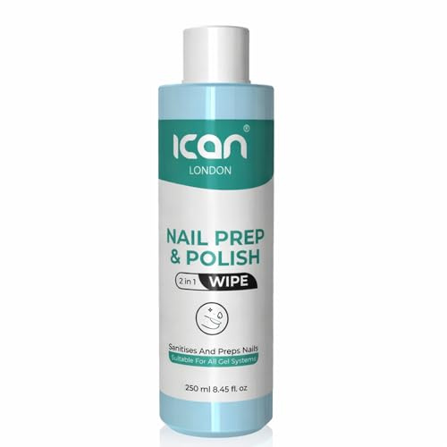 ican Nail Prep & Polish 2 in 1 Wipe Gel Polish Residue Cleaner Multi-Purpose for Sanitiser For Nail Care 250ml