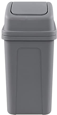 Idotry Plastic Swing Top Trash Can, Small Garbage Bin with Swing Lid, 1.8 Gallon, Gray