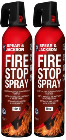 Spear and Jackson - 2 x 750g Fire Stop Spray - For Home, Kitchen, Car, Caravan, Camping - 10 in 1 fire extinguisher - Non-toxic, eco friendly and stain-resistant
