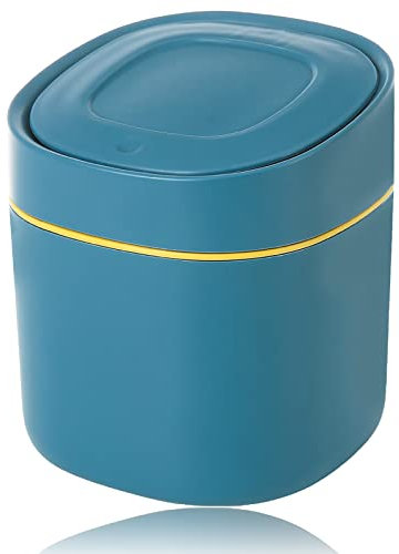 Table Trash Can, Mini Cosmetic Bin, Desk Bin with Lid, Portable Lid Removable, for Kitchen, Bathroom, Office, Blue