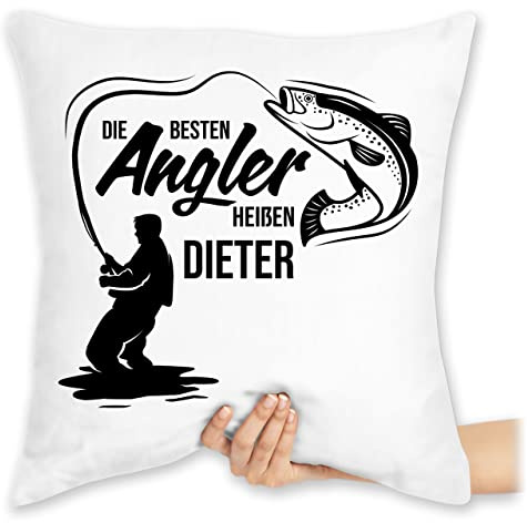 Kissen 40x40 Zierkissen - Die besten Angler heißen Name I Geschenk Angler I Vatertagsgeschenk Angeln I Angelzubehör personalisiert I Angelgeschenkideen I Angel Geschenk für Männer I Fischer - 40 x