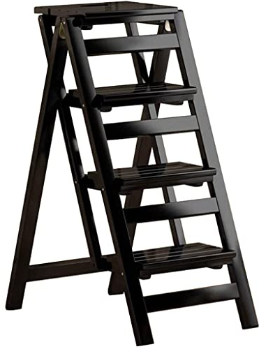 Chaise Escabeau Bois Bibliothèque Portable Pliable Multicouche Marche Pied Echelle, De Bureau Multiusage Chaise Longue, Échelle/chaise De Salle À Manger/jardinière ( Color : noir , S : 91*73.5*41.5cm