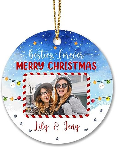 Christbaumschmuck Keramik Weihnachtsanhänger Anhänger Weihnachtsbaumschmuck Hängende Ornamente Weihnachtsdeko 2023 Personalisiertes Foto Für Freunde, Besties Forever Merry, Foto Bestie Soul Sister