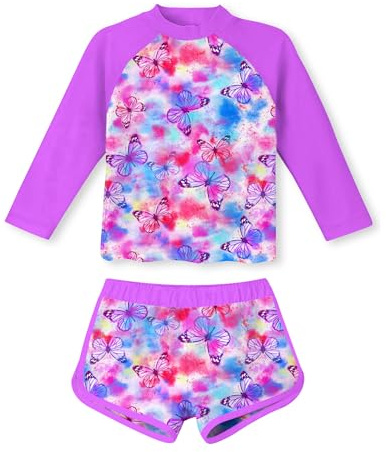 TUONROAD Girls Swimming Costume Toddler Baby Kids Two Piece Long Sleeve Swimsuit UPF 50+ Protection Bathing Suit Swim Set for 4-10 Years