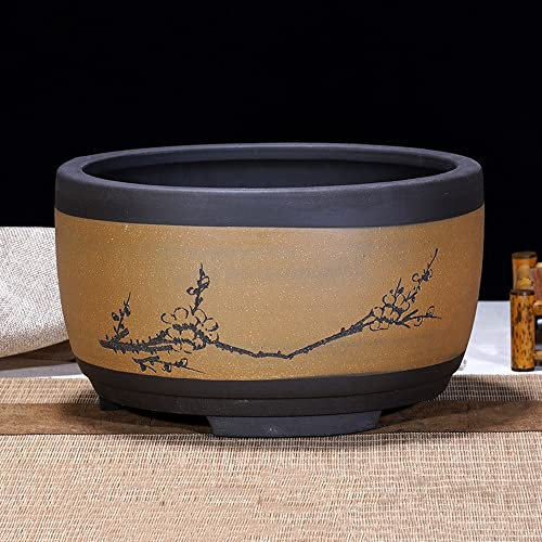 ASerZenith Chinesische Keramik-Blumentöpfe, bunte Vase, rund, groß, mittel und klein, Bonsaischale, grüne Pflanze, trommelförmiger Gartenbehälter, für drinnen oder draußen, dekorativ, 17 x 21 cm