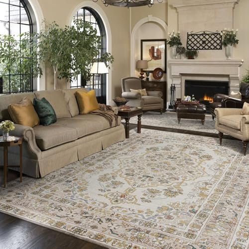 TALETA Teppich Wohnzimmer, Kurzflor Waschbar, Orientalischer Vintage für Wohnzimmer, Esszimmer, Schlafzimmer - Braun, 190 x 280cm