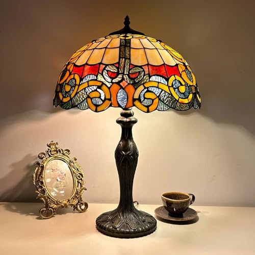 BOTOWI Tischlampe Barocklicht Buntglas Lampe Schlafzimmer Nachttisch Lesetisch Licht für Wohnen Büro Schlafsaal Retro Akzent Dekor 12 Nachttischlampen,B1