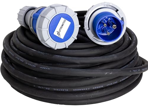 ELETTROWATT Prolunga Elettrica Industriale Professionale - Spina e Presa CEE 3 Poli, Cavo 3G2.5, protezione IP67, rivestimento in neoprene 220V 16A da esterno per camper campeggio cantiere (30 Metri)