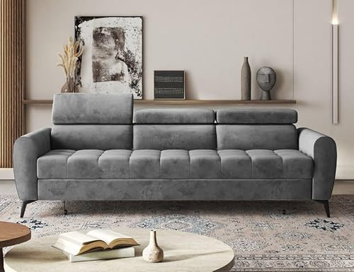 Moderno Sofa mit Schlaffunktion Bjorn - Sofa mit 3 Sitzen und Robusten Metallfüße - Modern Schlafcouch - Couch mit Schlaffunktion 254x97x88 cm - Couch Grau