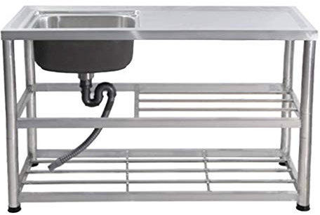 SmPinnaA Lavello Commerciale Lavabo da Cucina Lavabo Singolo in Acciaio Inossidabile con Piano di Lavoro Igienico Robusto per Cucina da Garage Interna Ed Esterna