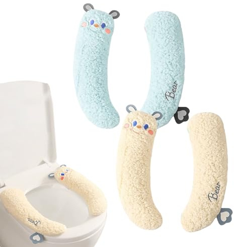 Bncxdc Toilettensitzbezug, 2 Stück Toilettensitz Wärmer, Angedickte Beheizbare Klobrille, Niedlich geformter Klobrillenbezug, Geeignet für den Wintereinsatz (Beige + Hellblau)