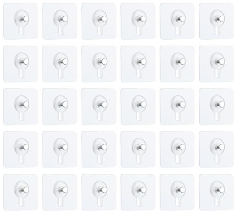 30 Stück Bilderhaken Selbstklebend, Transparent Klebehaken, BilderHaken Ohne Bohren Wandhaken, Wasserdicht Bilderaufhänger zum Kleben für Bild Poster Foto Gemälde Regal, Maximale Belastung 5 kg