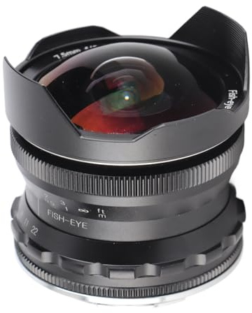 Objectif Fisheye 7.5mm F2.8 Grand Angle, Mise au Point Manuelle Fixe pour Caméra sans Miroir à Monture E pour A7 A7II A7R A7RII A7S A7SII A6500 A6300 A6000 A5100