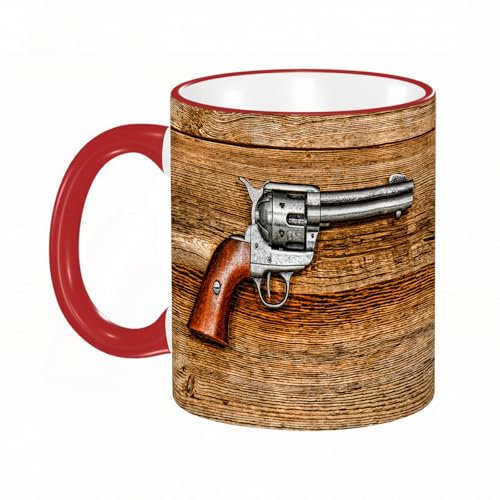 KDWJS Mug porcelaine fine Mug Tasses de 11 oz 330ml pour collègue,amis,frères et soeurs imprimer Tasse de café exquis CadeauRevolver de style occidental, ancien, pistolet antique à six coups