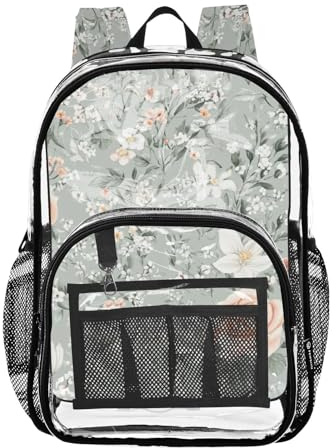 linqin Sac à dos transparent en PVC transparent pour adultes - Blanc et rose, Fleurs de lys roses blanches, 1 size