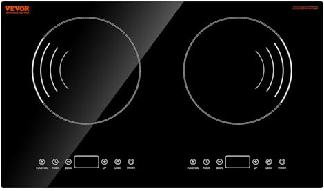 VEVOR Induction Cooktop, 1800W Electric Countertop Burner with 9 Power Settings, 2 Burner Touch Control Stove, Built-in Induction Cooktop, Include 99-Min Timer, Child Safety Lock, Glass Surface