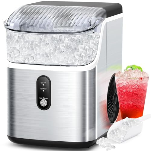 COWSAR Nugget Ice Makers Countertop Soft Chewable Pellet Ice Machine with Auto-Cleaning Function, 34Lbs/24H, Portable Ice Makers for Kitchen, Office, Home,Silver