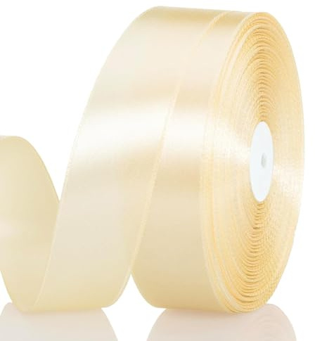 Satinband Beige 25 mm Breit Schleifenband, 91 Meters Geschenkband Stoffband Satin Dekoband Seidenband zum Basteln, Geschenkverpackung, Kunsthandwerk, Geburtstag Hochzeit Taufe Weihnachten Dekoration