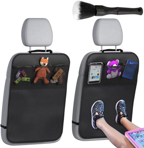 Rückenlehnenschutz Auto Kinder - 2 Stück Autositz Schutz Rückseite Kinder, Sitzschutz Auto Rückenlehne mit Netztaschen, Rücksitzschoner & Autositzschoner Wasserdichter Organizer mit Reinigungsbürste