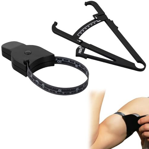 Juego de 2 cintas métricas para el cuerpo con cinta métrica corporal y pinzas para grasa corporal, 150 cm, cinta métrica retráctil + caliper preciso para mediciones de fitness, cinta métrica para